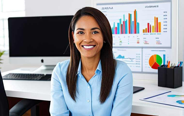 A confident, diverse professional individual, mid-shot, in their late 20s to early 40s, looking directly at the viewer with a reassuring, empowered smile. They are wearing a modest business casual outfit. Seated at a sleek, minimalist desk in a bright, contemporary home office. The background features abstract digital overlays of financial charts, growing graphs, and subtle, glowing data streams, symbolizing understanding and progress from financial confusion to clarity. The light is soft and inviting. fully clothed, modest clothing, appropriate attire, professional dress, safe for work, appropriate content, professional, perfect anatomy, correct proportions, natural pose, well-formed hands, proper finger count, natural body proportions, high-quality digital illustration, vibrant colors, clear focus.
