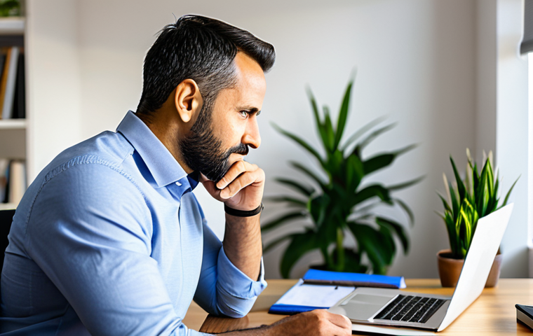A diverse professional man, mid-30s, with short, neat hair, wearing a modest business casual outfit (collared shirt, sweater), sitting at a light wooden desk in a modern, sunlit home office. He is looking at a laptop screen displaying a colorful financial dashboard with charts and graphs. On the desk, there is an open planner, a pen, and a cup of coffee. The man has a focused, calm expression, reflecting clarity and control over his finances. The background is slightly blurred, showing a bookshelf and a plant. Fully clothed, appropriate attire, professional dress, safe for work, appropriate content, perfect anatomy, correct proportions, natural pose, well-formed hands, proper finger count, natural body proportions, professional photography, high quality.