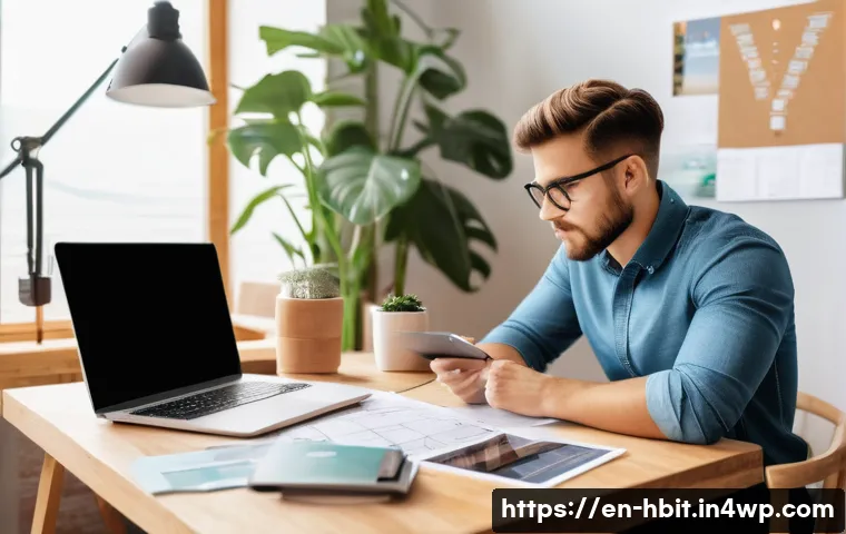 금융 습관 형성을 위한 모티베이션 유지 방법 - A cozy, sunlit home office scene where a young professional sits at a wooden desk, thoughtfully visu...