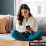 Home 22 소셜 미디어와 금융 습관 형성의 관계 - A cozy modern living room scene featuring a young adult woman casually scrolling through a vibrant I...