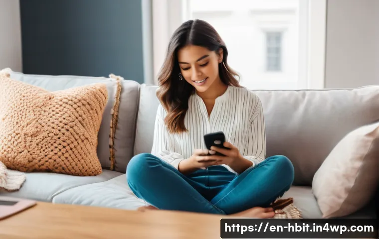 소셜 미디어와 금융 습관 형성의 관계 - A cozy modern living room scene featuring a young adult woman casually scrolling through a vibrant I...